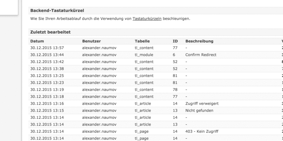 Contao Backend Suche